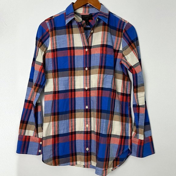 J. Crew Tops - J. Crew Women's Red/Blue Pacey Plaid Classic-fit Boy button up Shirt Sz 0
